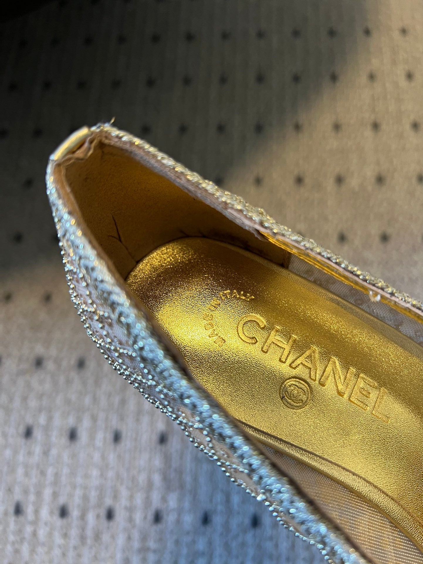 CC 26s High Heels Pump 50 Gold Mesh Leather 627205