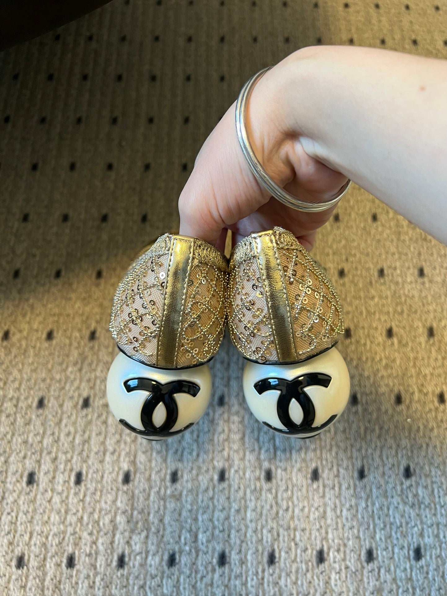 CC 26s High Heels Pump 50 Gold Mesh Leather 627205