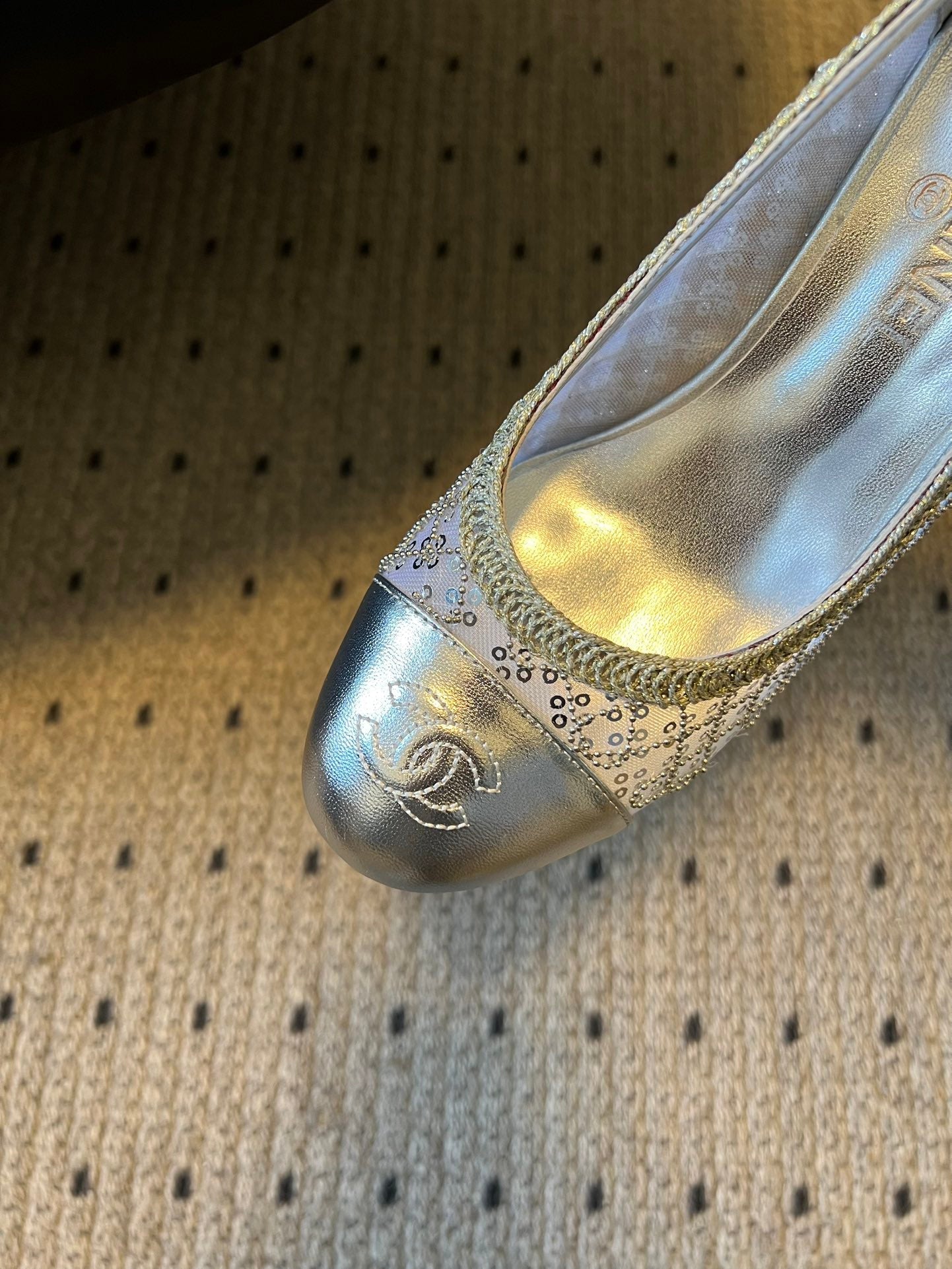 CC 26s High Heels Pump 50 Sliver Mesh Leather 627206