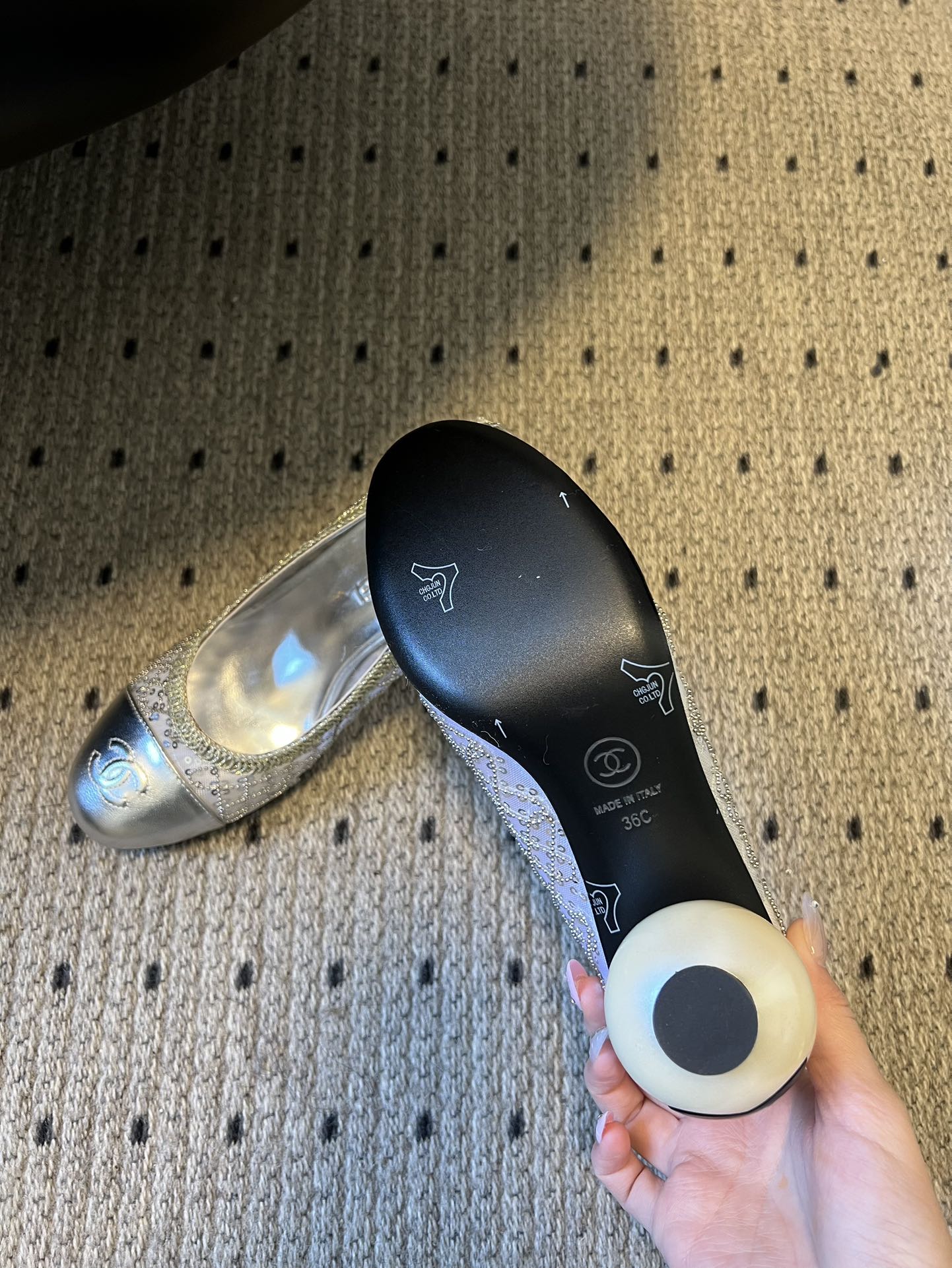 CC 26s High Heels Pump 50 Sliver Mesh Leather 627206