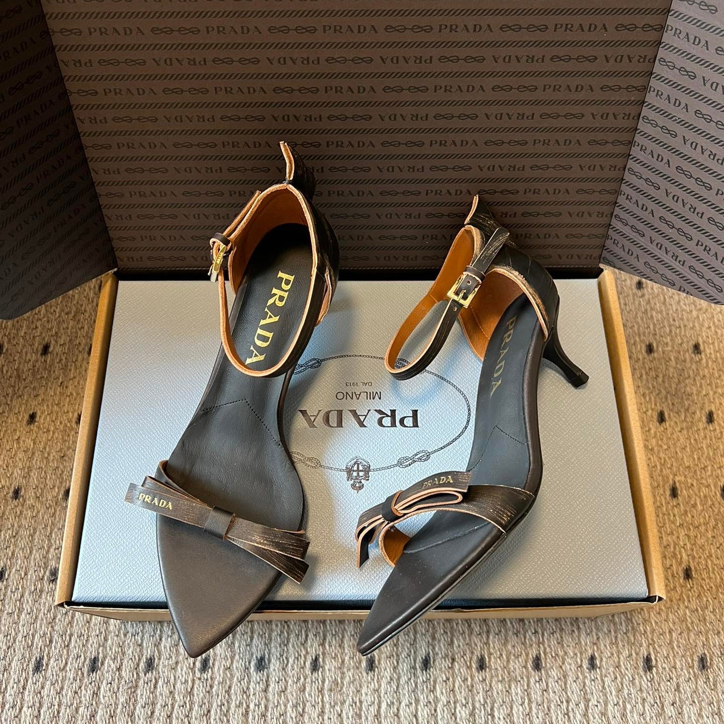 PRA 26S High-Heeled Sandals 60 Black Brown Cowhide 627445