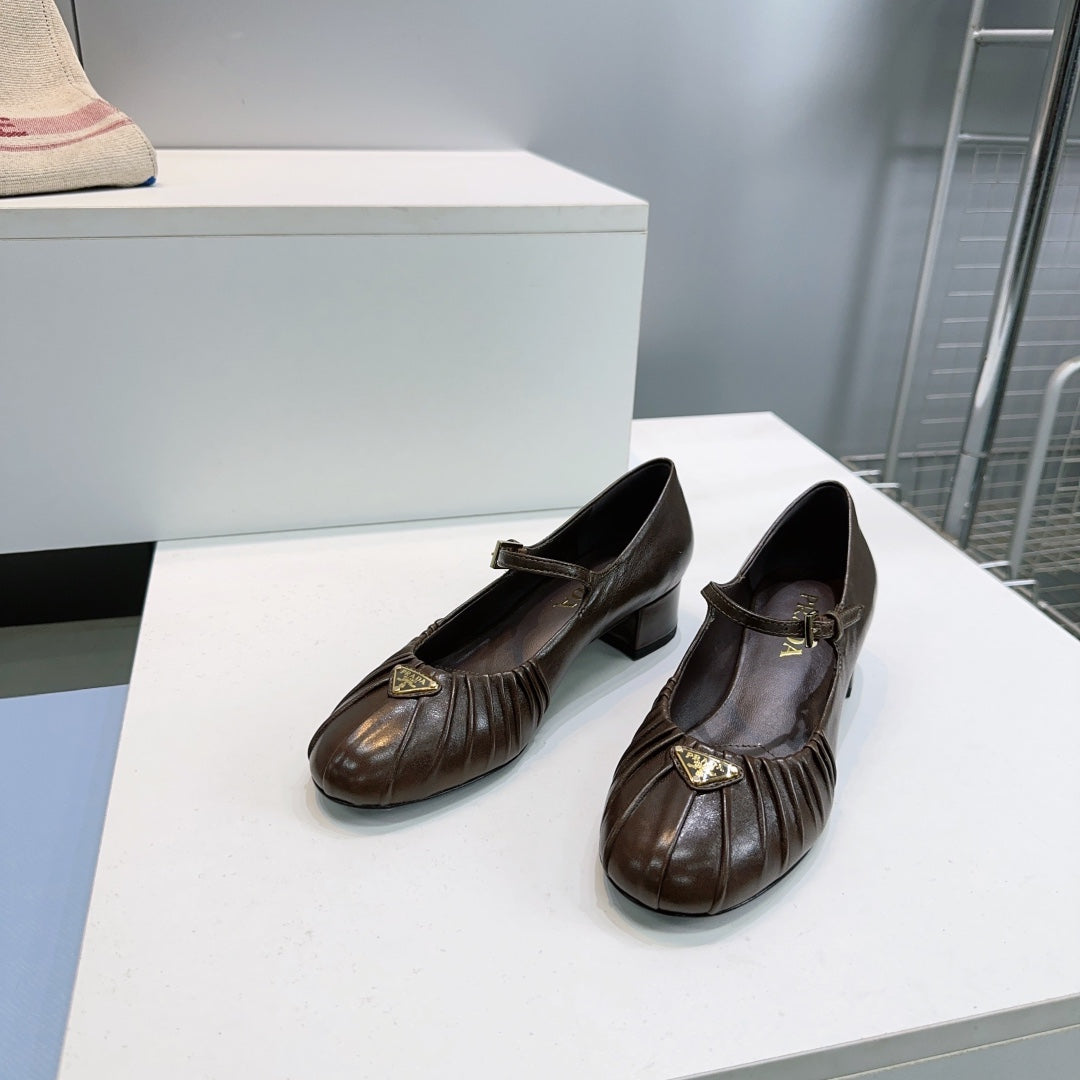 PRA 26S Mary Jane Chunky Heel Dark Chocolate Sheepskin 628705