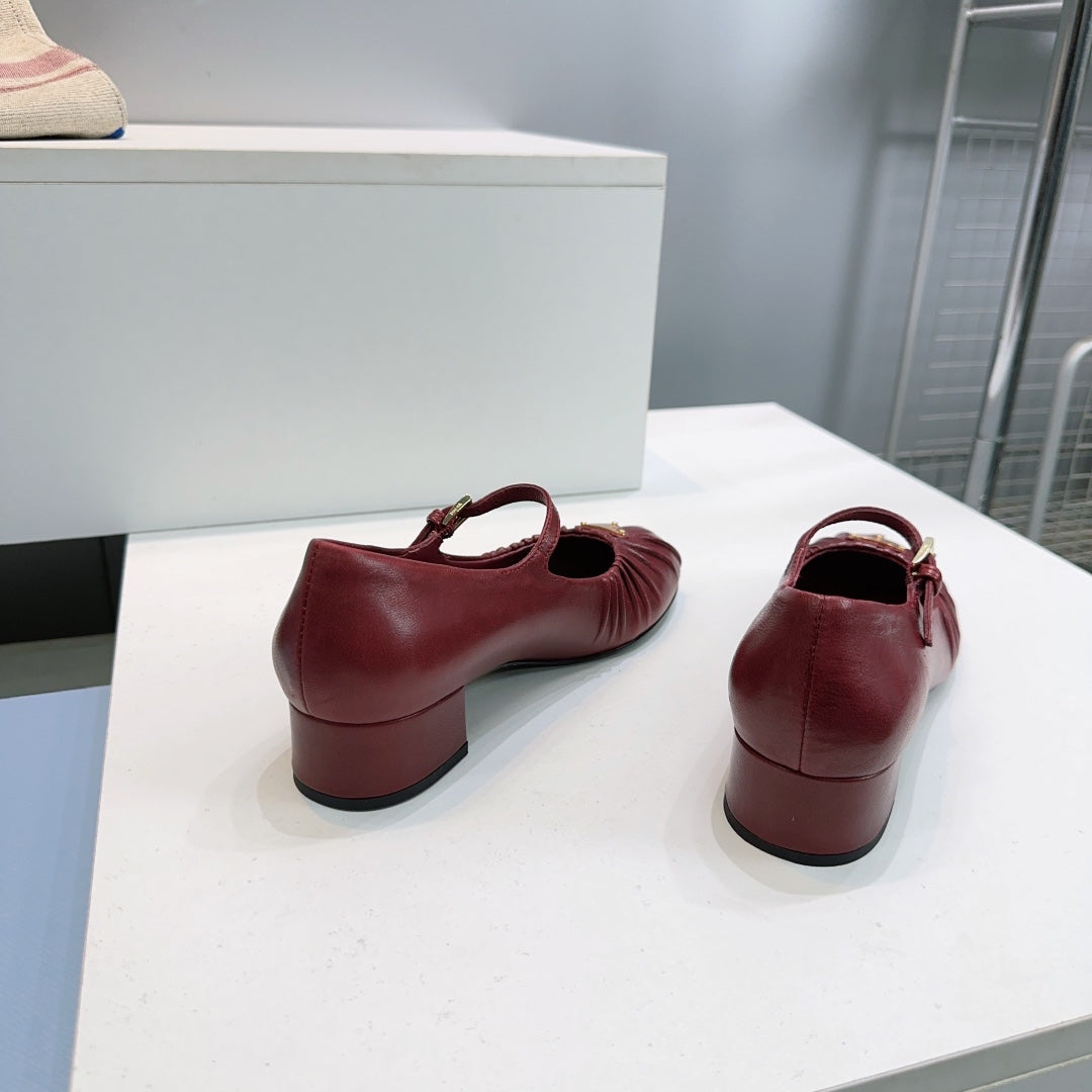 PRA 26S Mary Jane Chunky Heel Dark Red Sheepskin 628706