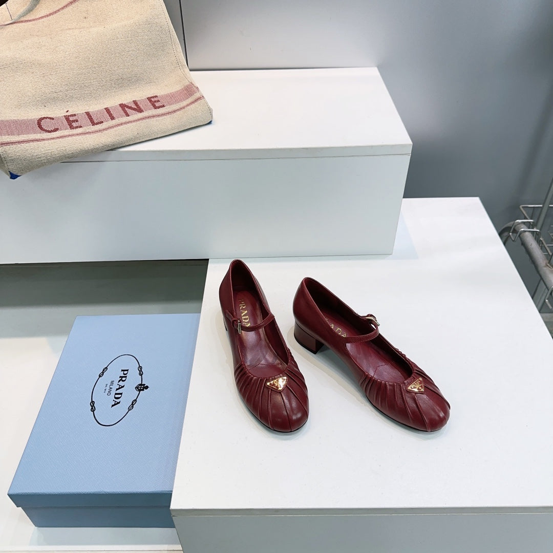 PRA 26S Mary Jane Chunky Heel Dark Red Sheepskin 628706