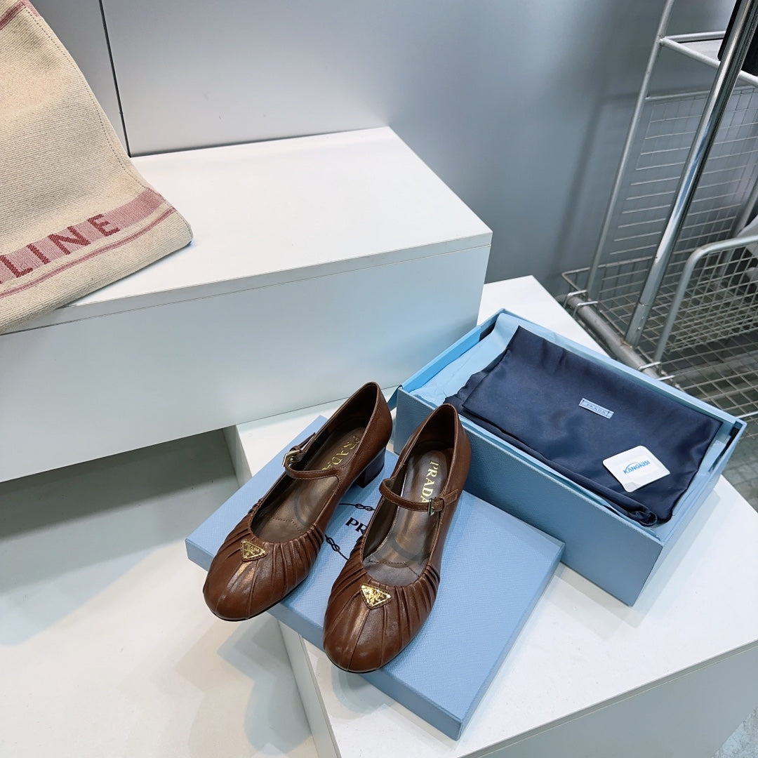 PRA 26S Mary Jane Chunky Heel Brown Sheepskin 628707