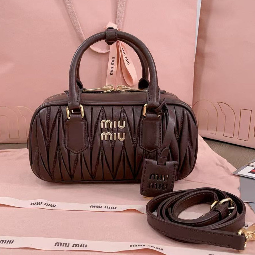 Miumiu Arcadie Matelassã Bag 22 In Mischka Brown Lambskin
