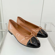Chanel Ballet Flat Black Brown Patent Leather