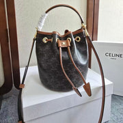 Celine Clara Bag 19 Black Brown Canvas Calfskin