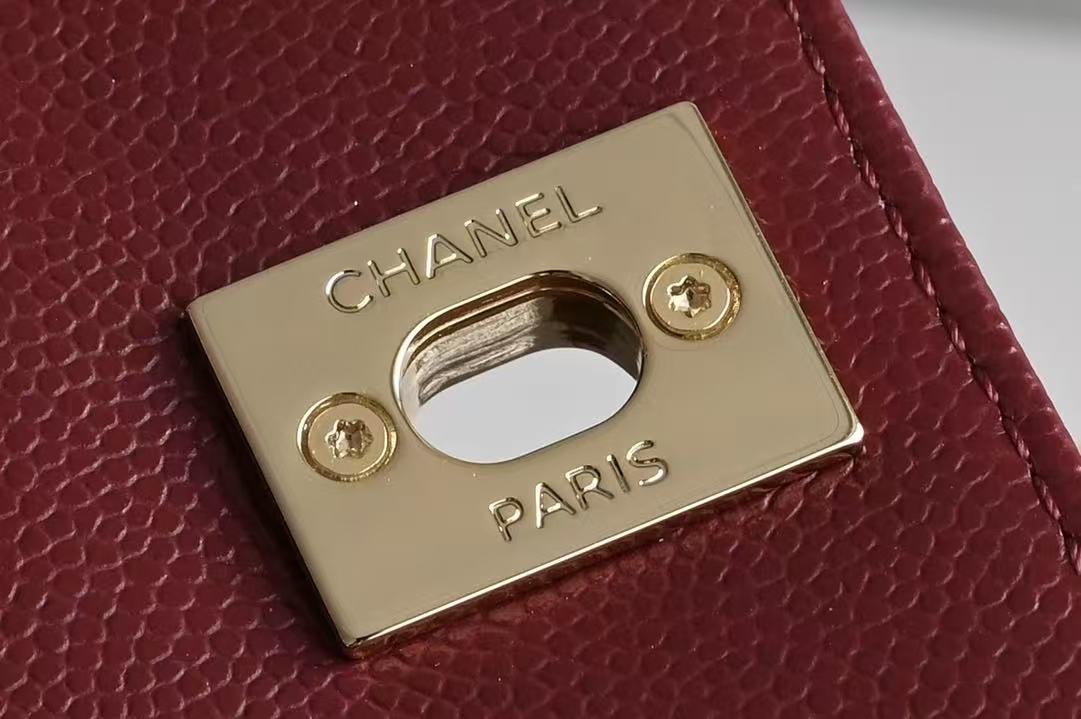 CC Clutch Top Handle 14.5cm Dark Red Grained Calfskin