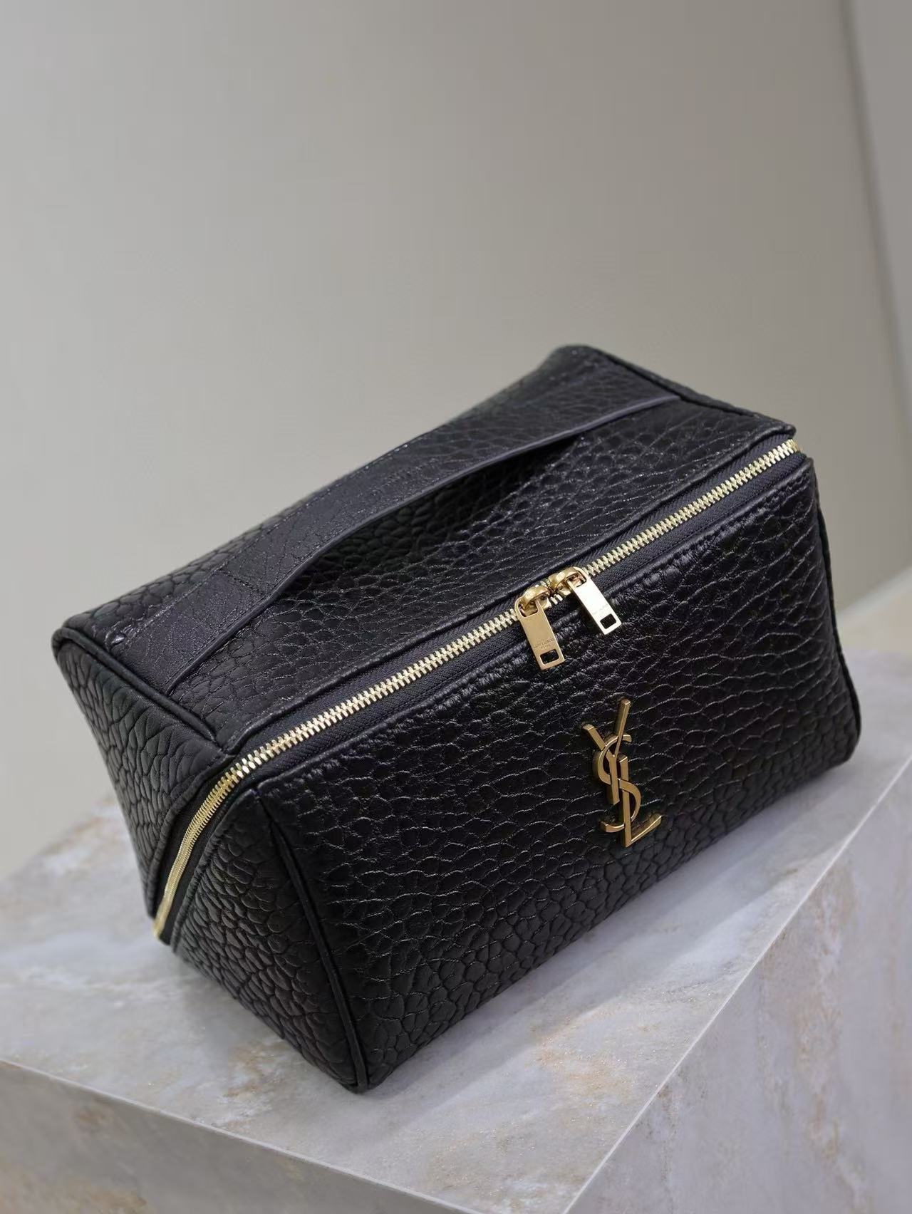 YSL Gaby Quilted Vanity Bag Black Gold Lambskin