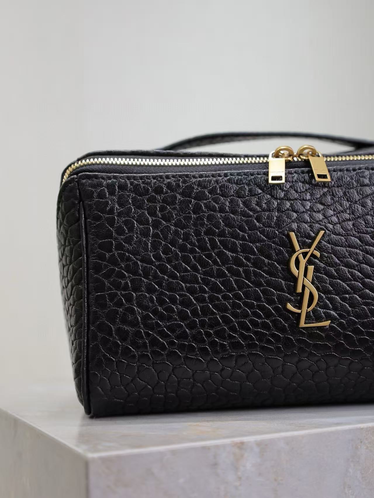YSL Gaby Quilted Vanity Bag Black Gold Lambskin