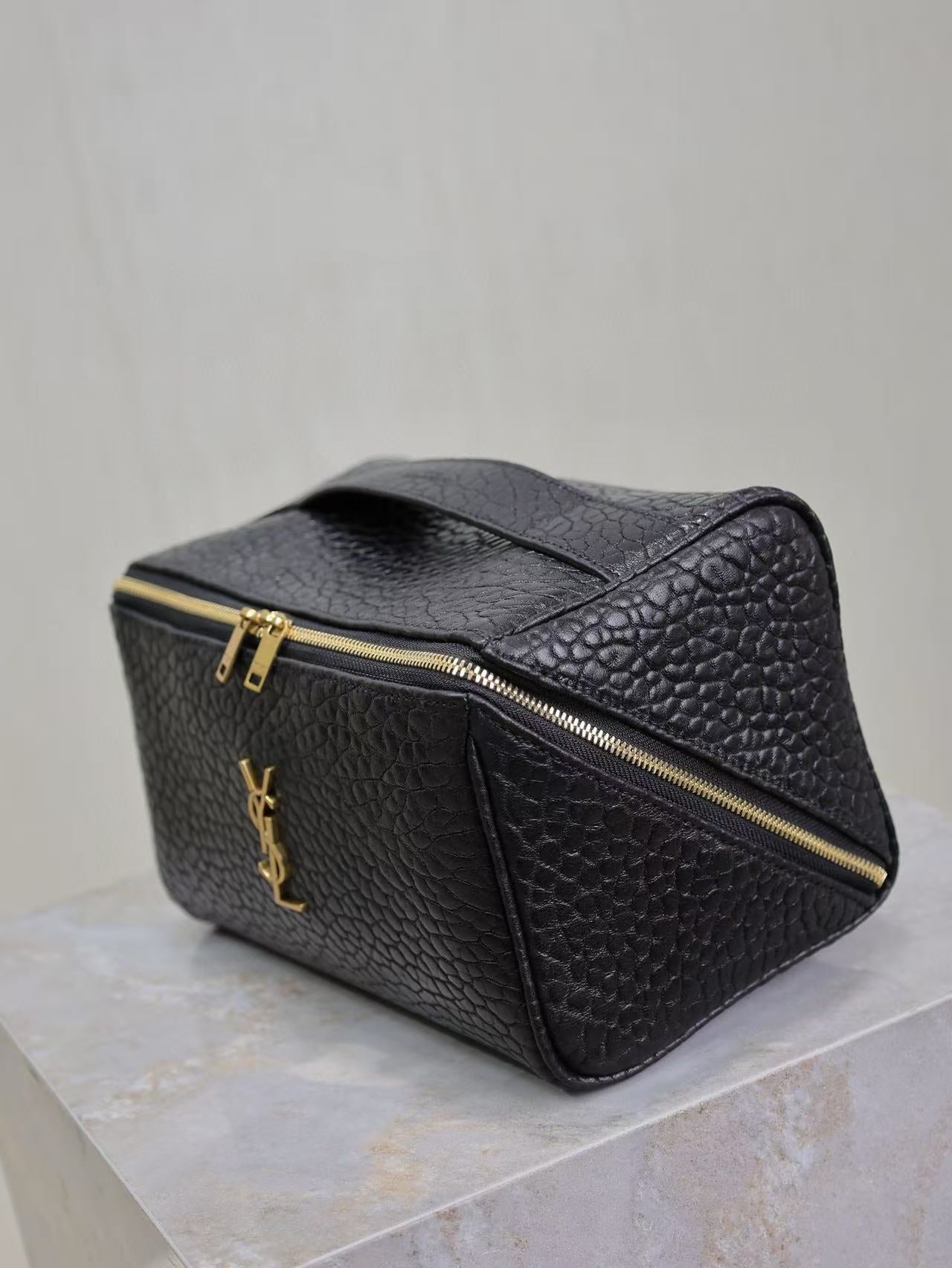 YSL Gaby Quilted Vanity Bag Black Gold Lambskin