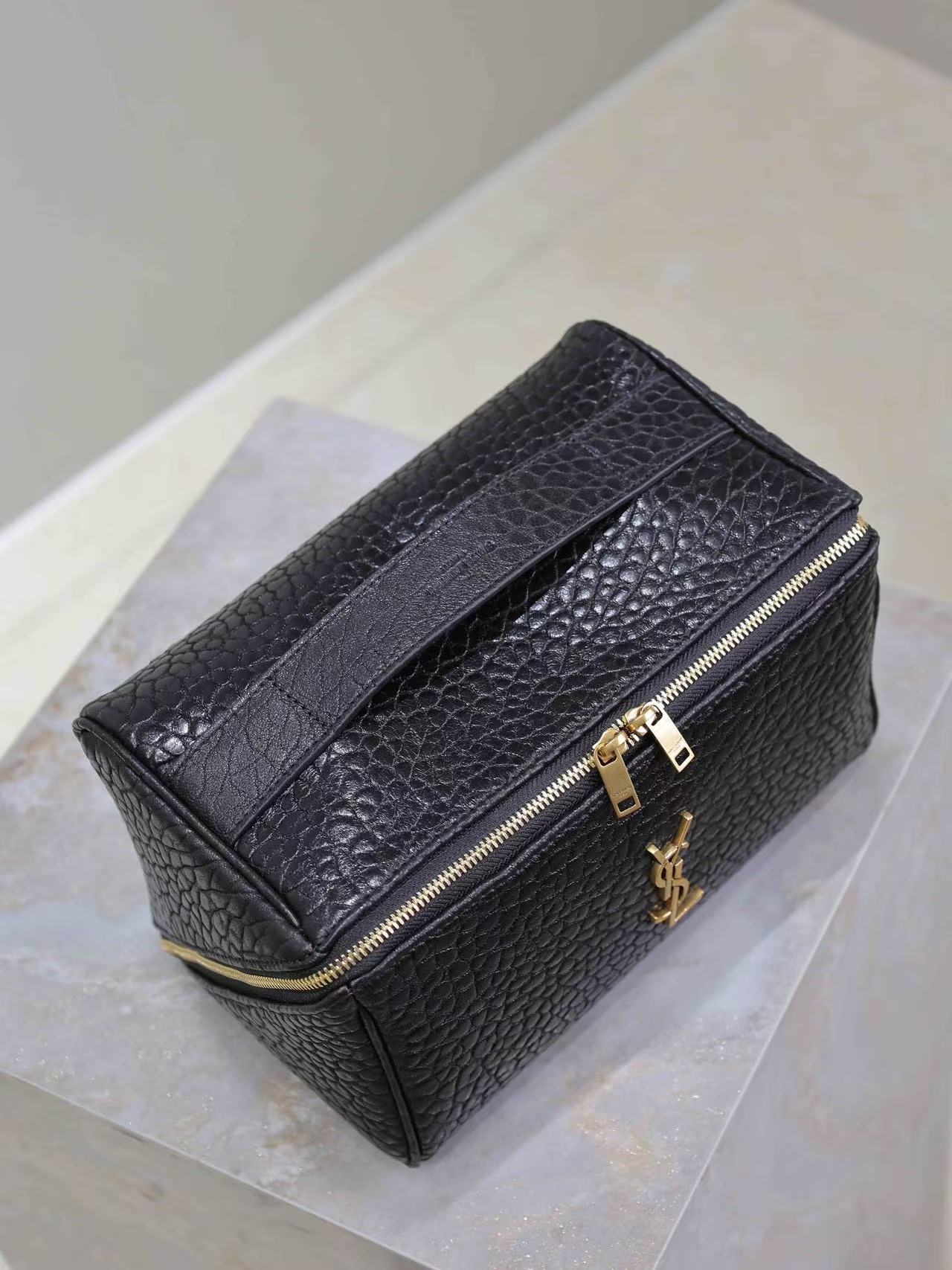 YSL Gaby Quilted Vanity Bag Black Gold Lambskin
