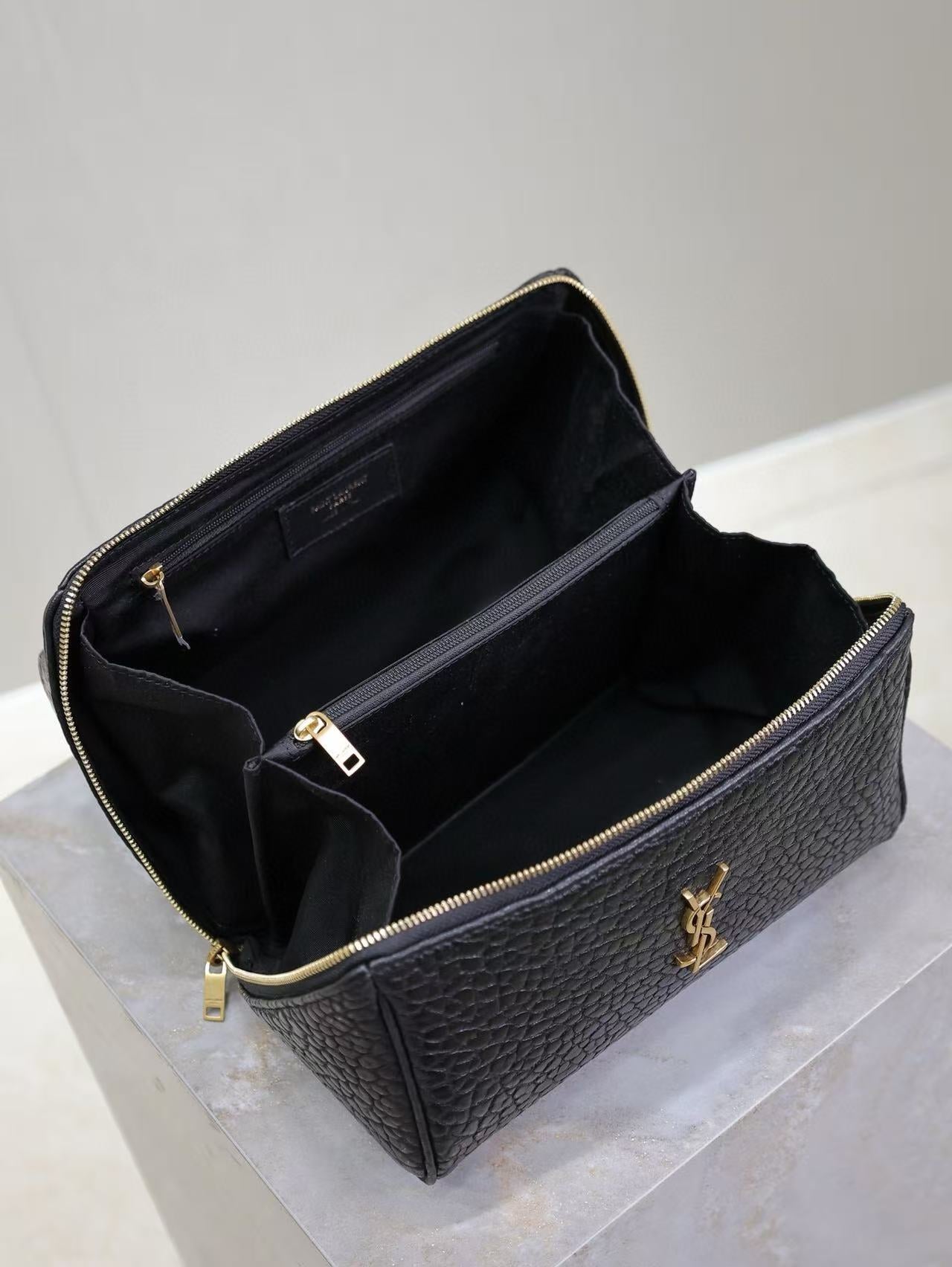 YSL Gaby Quilted Vanity Bag Black Gold Lambskin