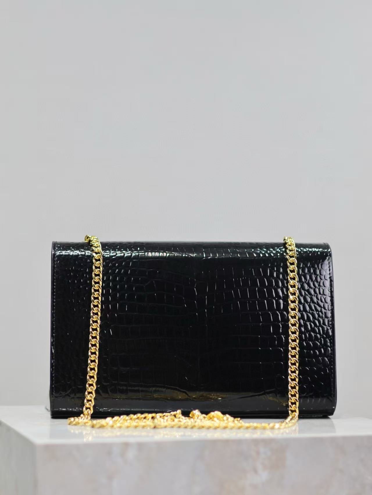 Saint Laurent 25 Kate Tassel Bag Black Gold Patent Leather