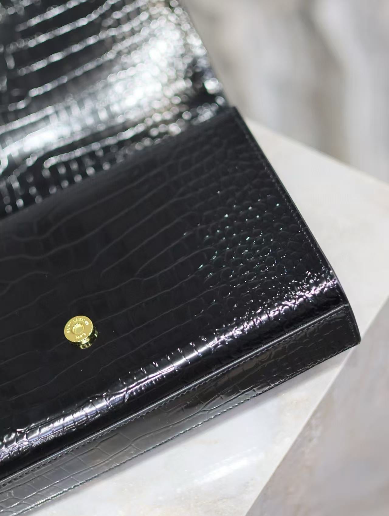 Saint Laurent 25 Kate Tassel Bag Black Gold Patent Leather