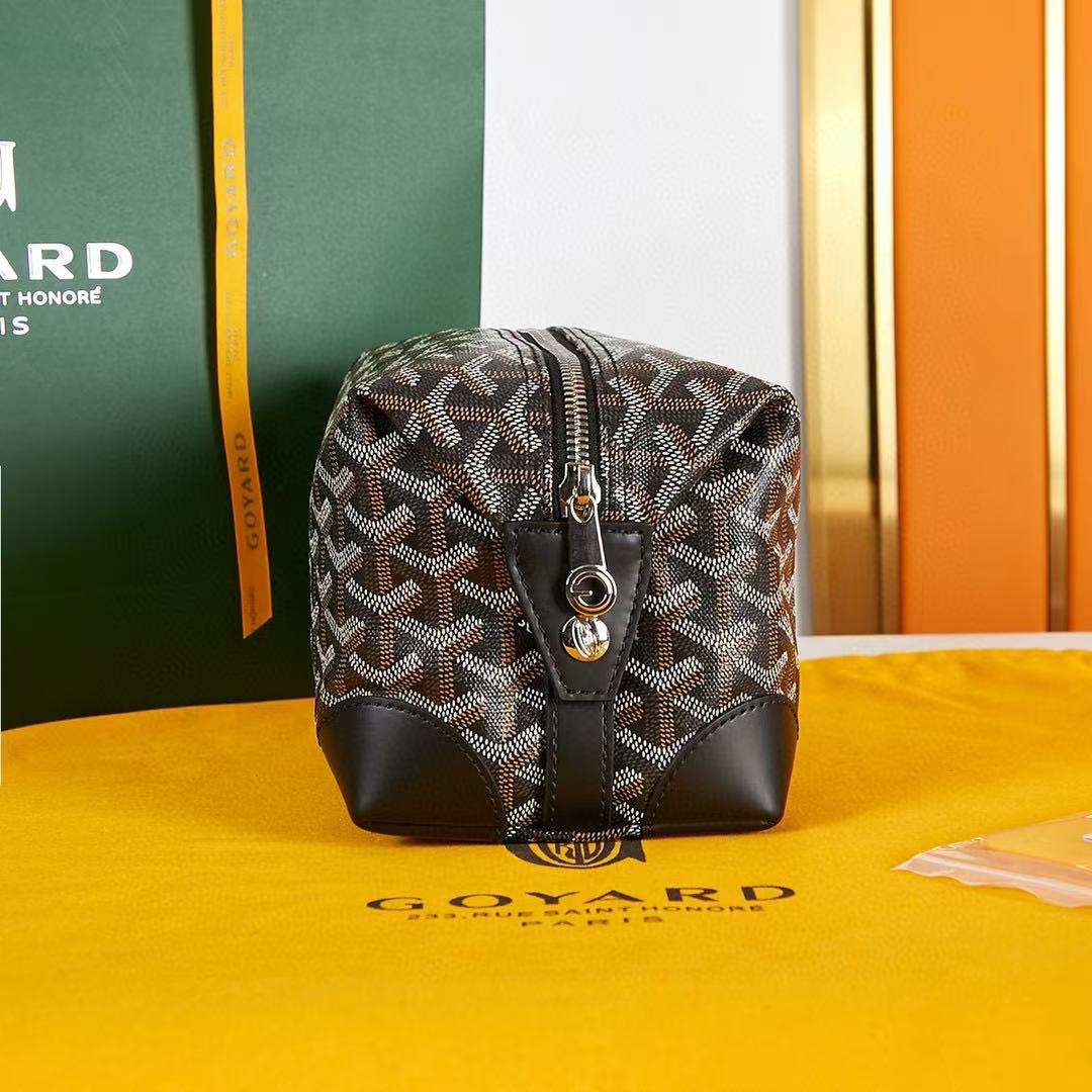 BOWLING TOILETRY BAG 24 IN BLACK GOYARDINE CANVAS AND CALFSKIN