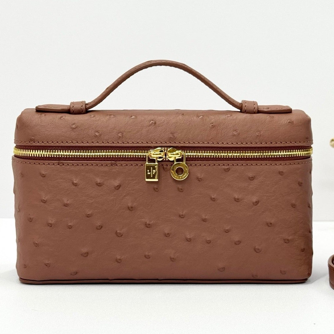 LP Extra Bag Ostrich Pattern Brown Gold Buckle Calfskin
