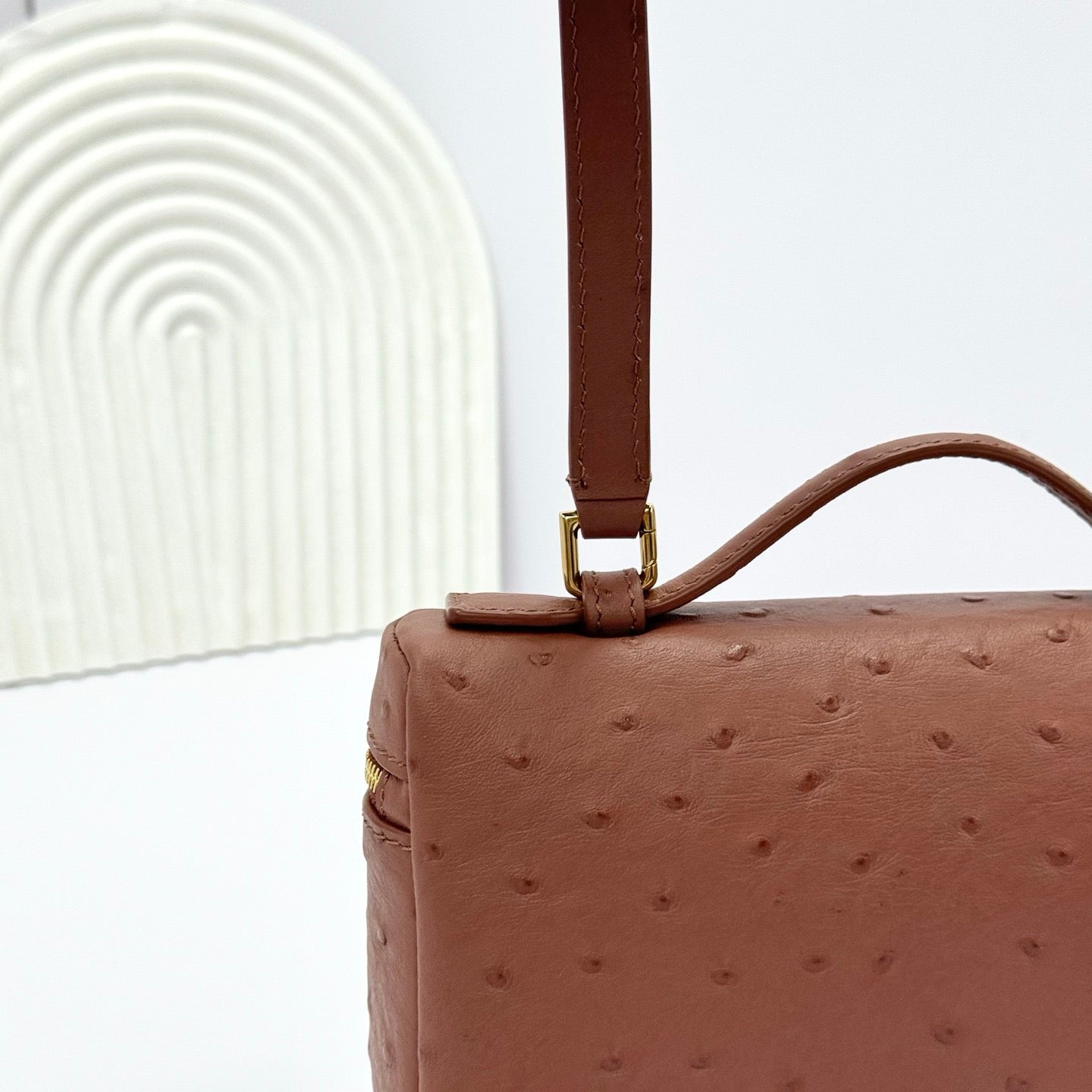 LP Extra Bag Ostrich Pattern Brown Gold Buckle Calfskin