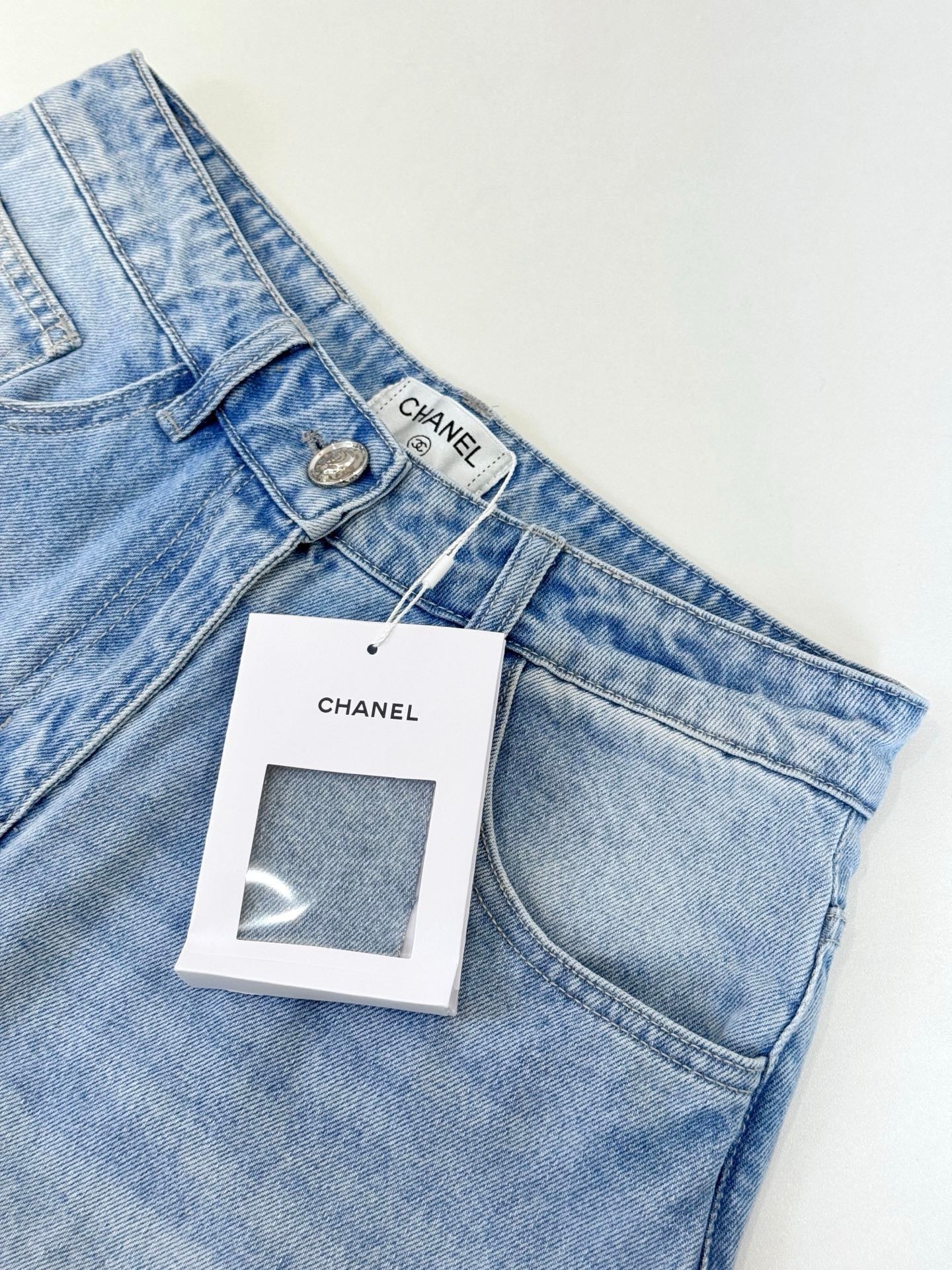 CC 26 Sequined Wide-leg Jeans Light Blue Denim Fabric