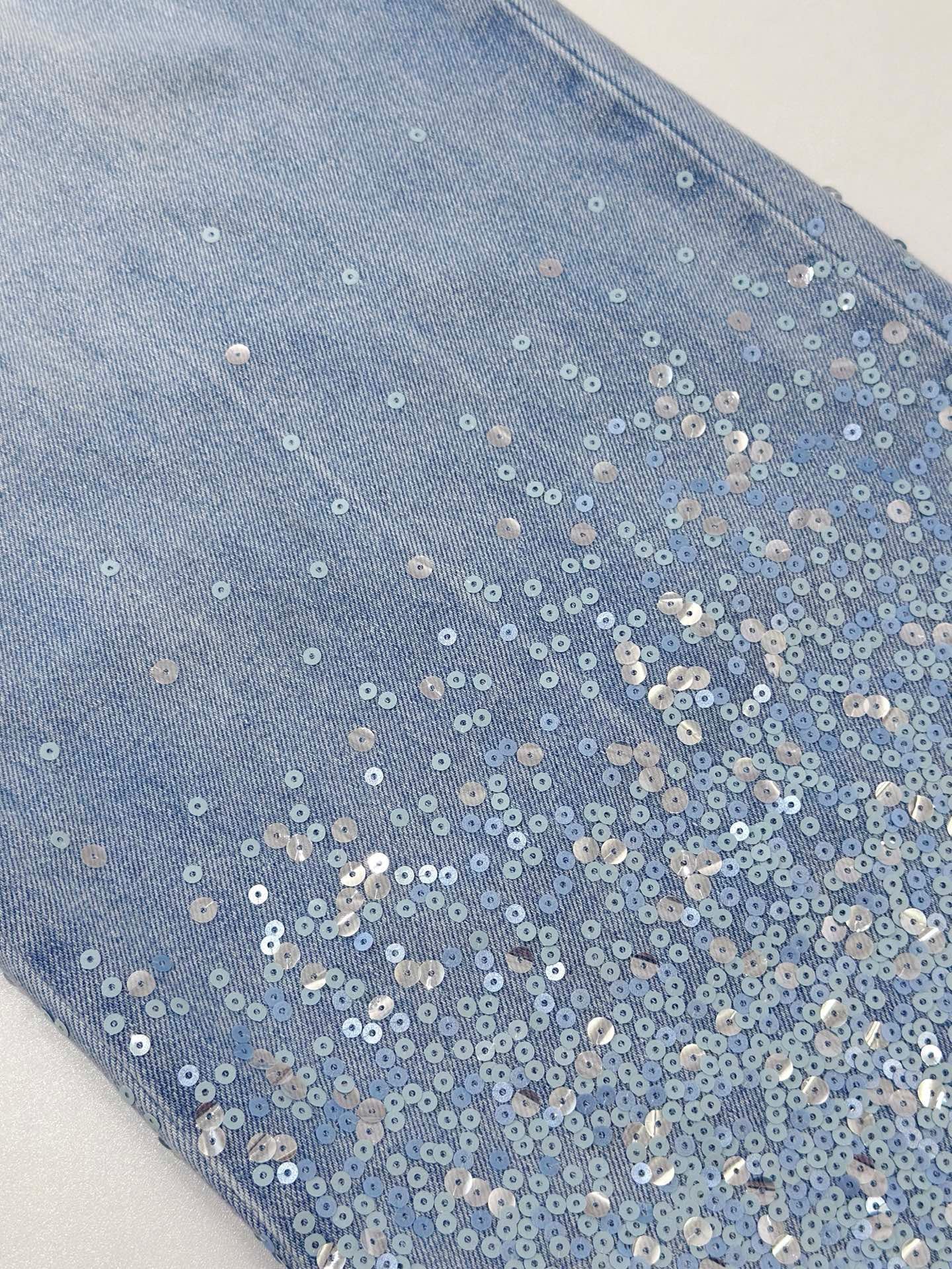 CC 26 Sequined Wide-leg Jeans Light Blue Denim Fabric