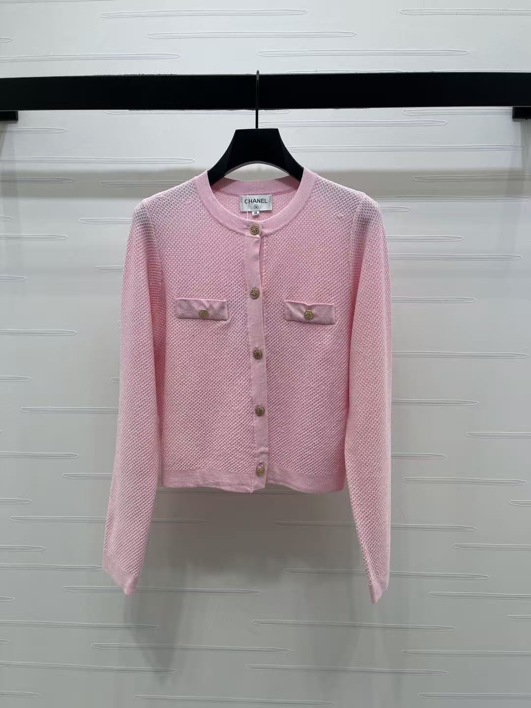 Chanel 2026 Sequined Crew Neck Knit Cardigan Silk Wool