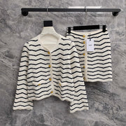 Celine 25 Striped Suit White Black Wool Polyester 278762