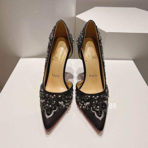 CL Brodiriza Embellished D'orsay Pumps 100mm Satin Black