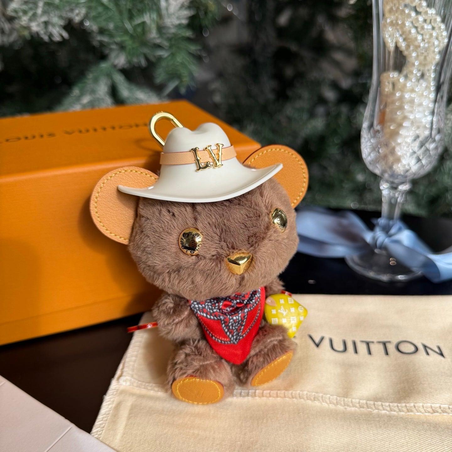 LV Louis Bear Bag Synthetic Fur Charm