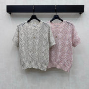 Chanel 2026 Wool Short-sleeved Knit Top With Metallic Logo 374878
