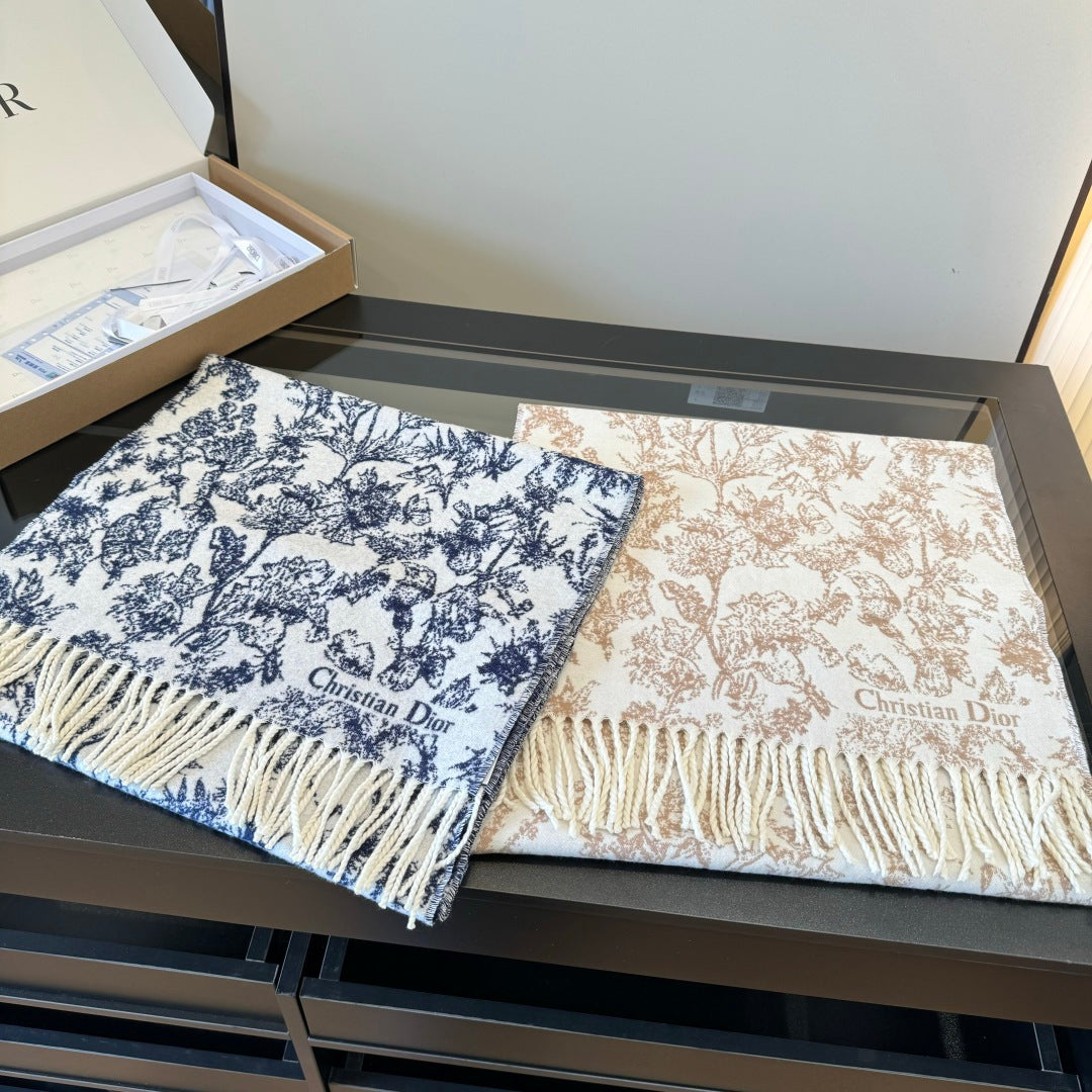 CD Embroidery Scarf 200CM Soft Beige Wool Cashmere 293451