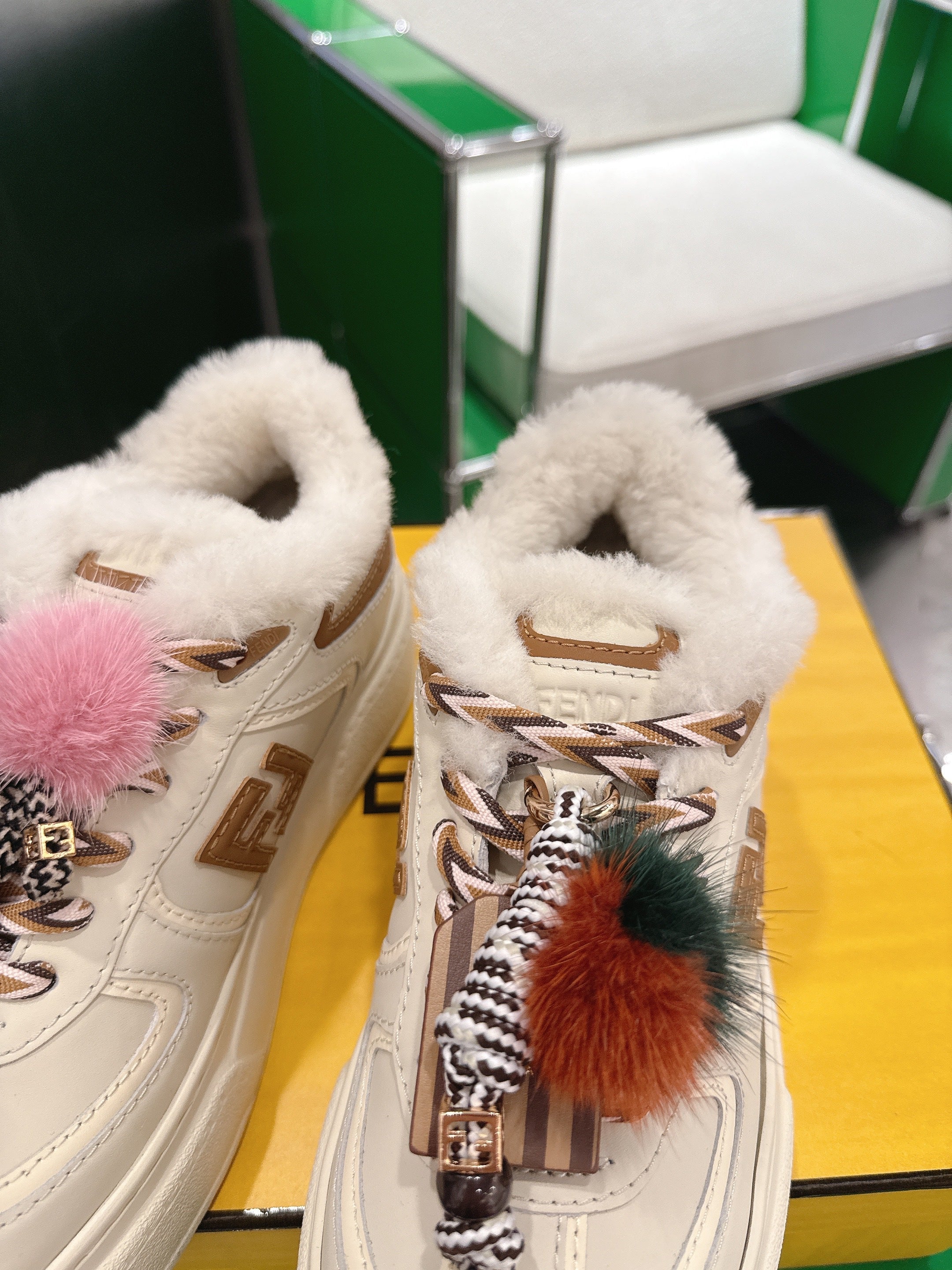 Fendi 2025 Match Platform Sneakers White mix Brown Leather Wool 562579