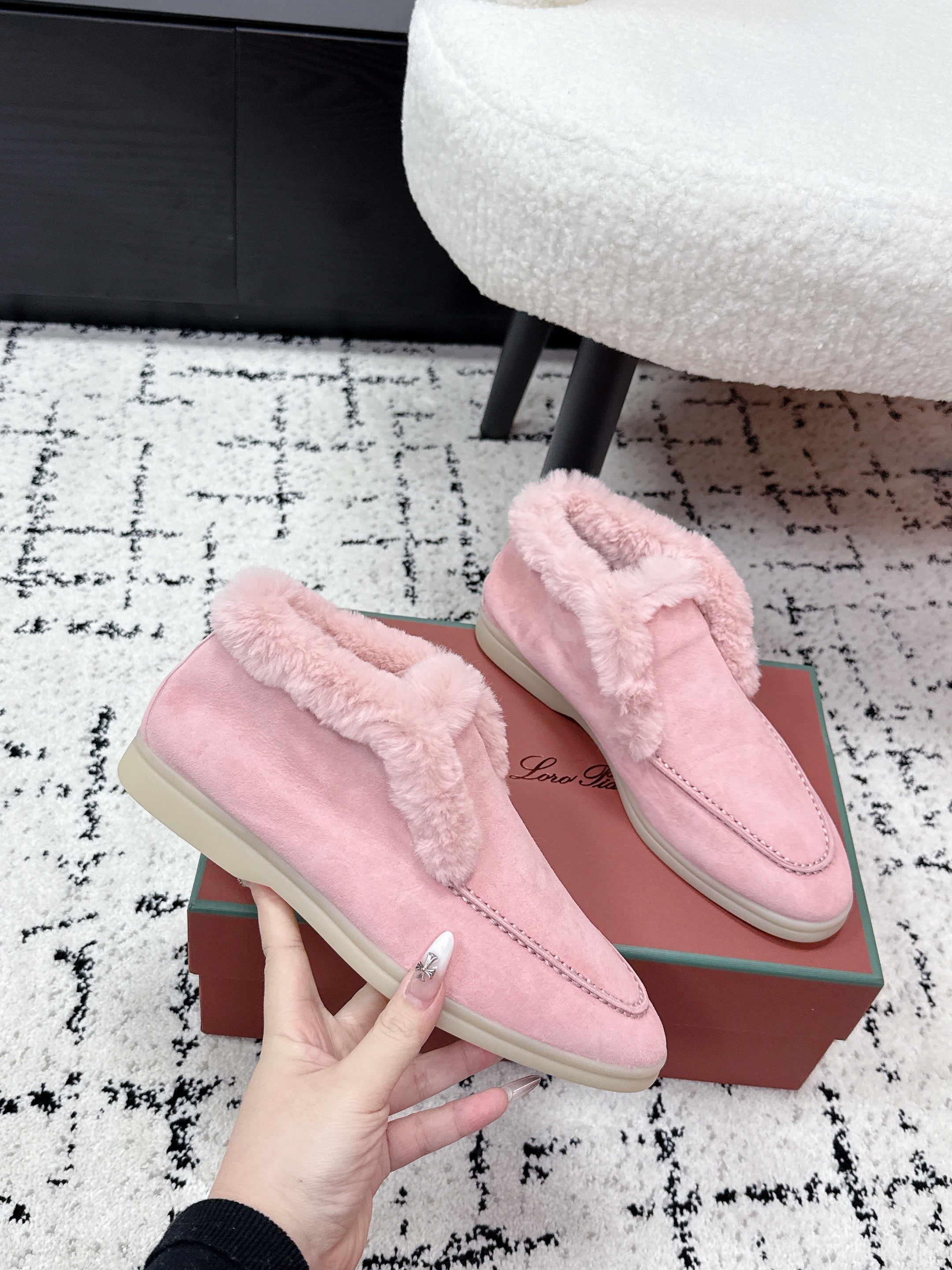 LP 26SS Open Walk Ankle Boot Pink Suede Fur 617381