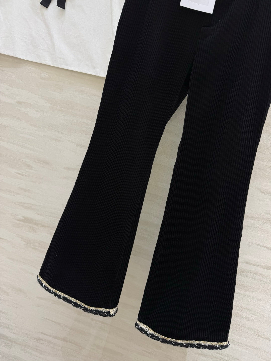 Chanel 2026 Corduroy Flared Pants Black Velvet Fabric 377401