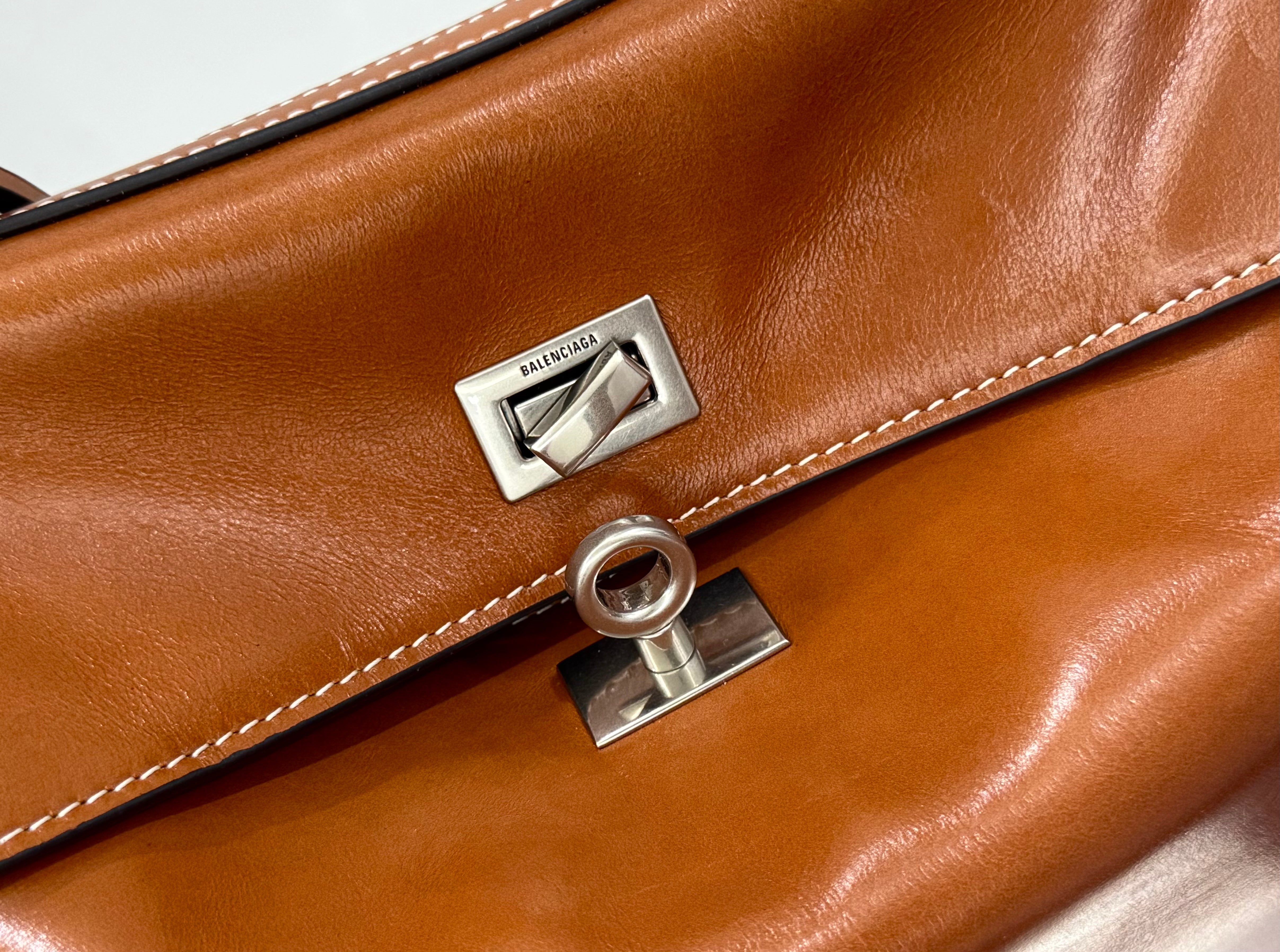 Balenciaga Small Bag 29 Camel Brown Cowhide Sliver Hardware