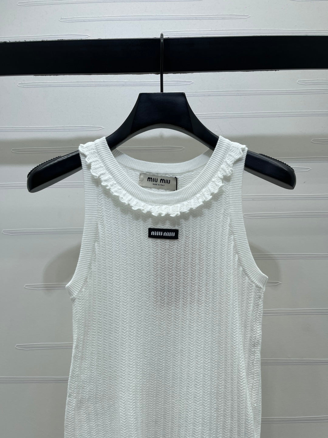 Miumiu 2026 Lace Collar Knitted Vest White Tencel 380691
