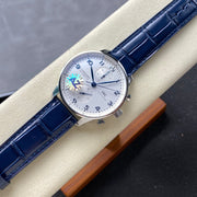 IWC Portuguese 41mm White Dial Steel Case Navy Blue Leather