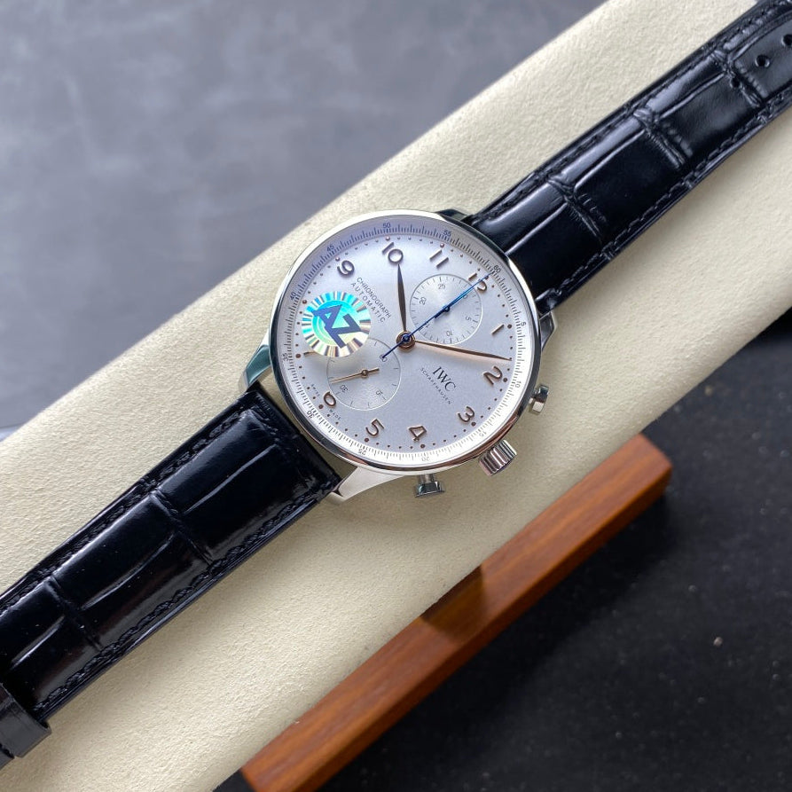 IWC Portuguese 41mm White Dial Steel Case Pink Gold Numerals Crocodile Leather