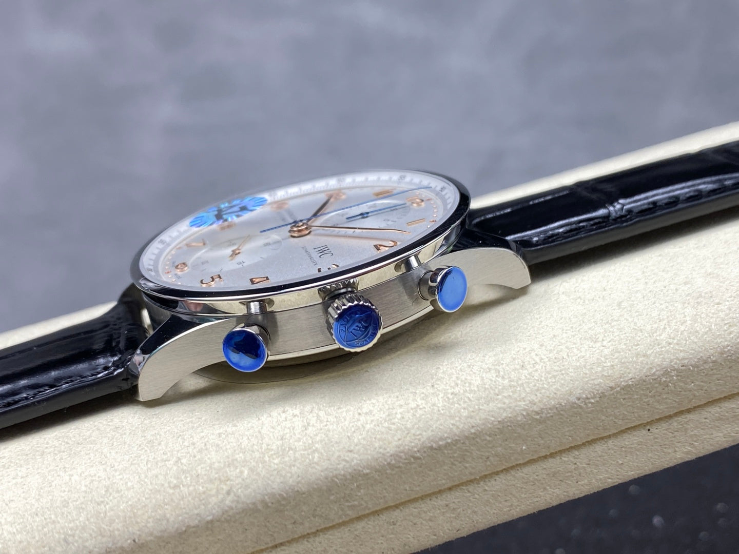 IWC Portuguese 41mm White Dial Steel Case Pink Gold Numerals Crocodile Leather