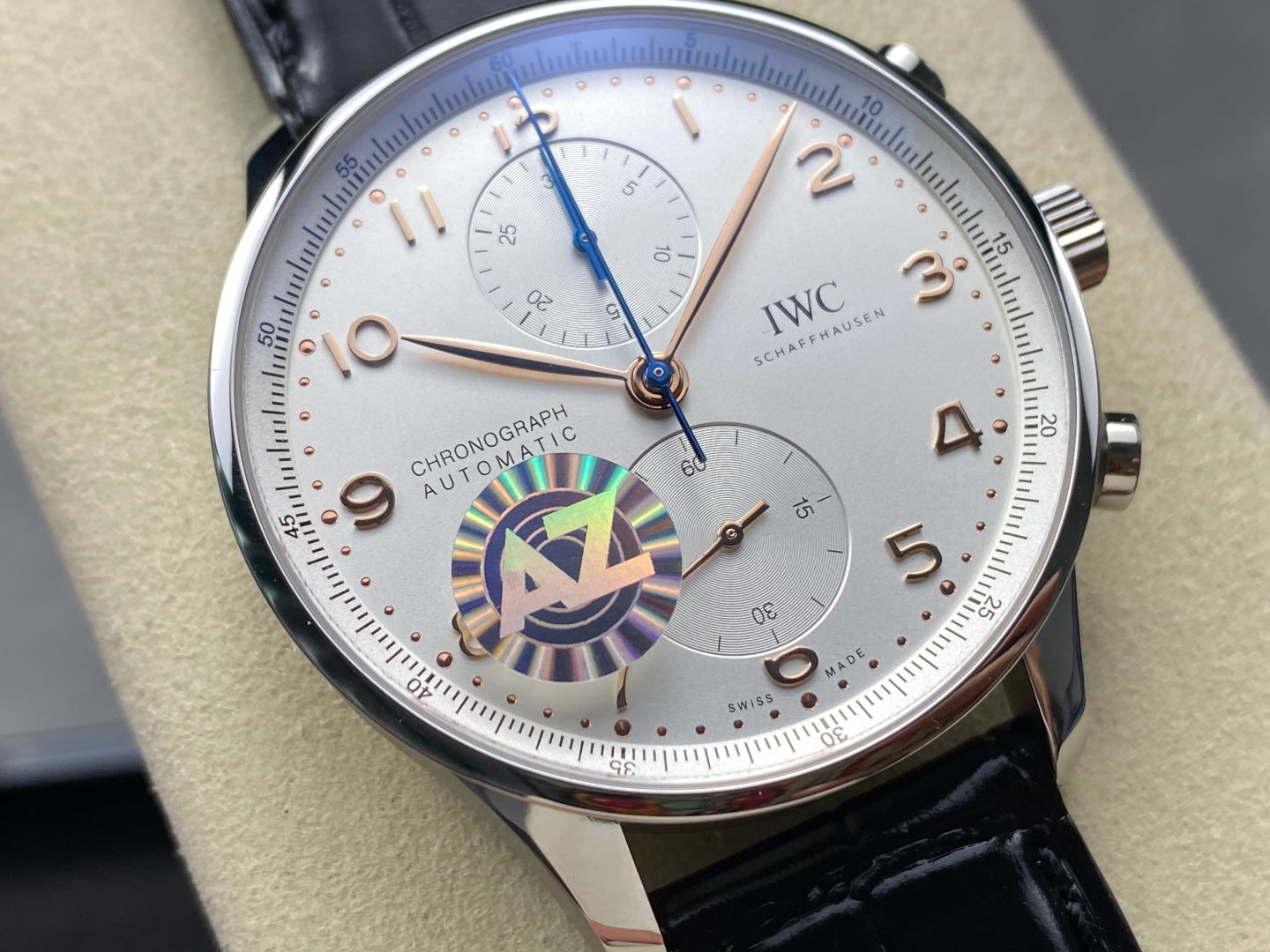 IWC Portuguese 41mm White Dial Steel Case Pink Gold Numerals Crocodile Leather