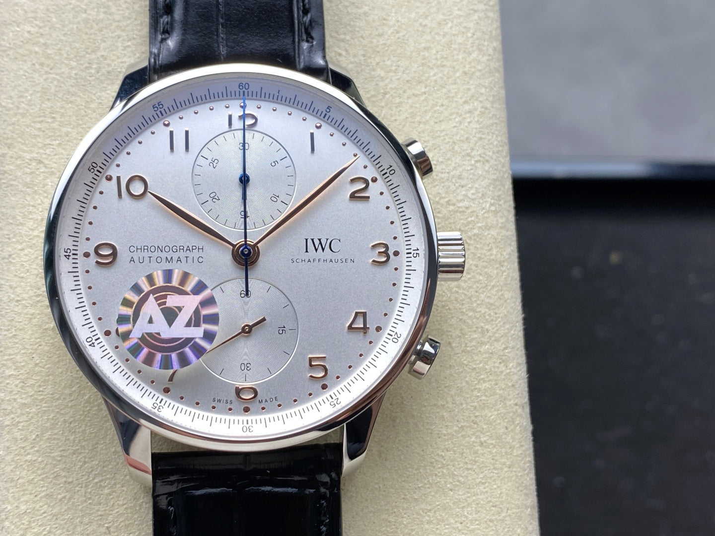 IWC Portuguese 41mm White Dial Steel Case Pink Gold Numerals Crocodile Leather