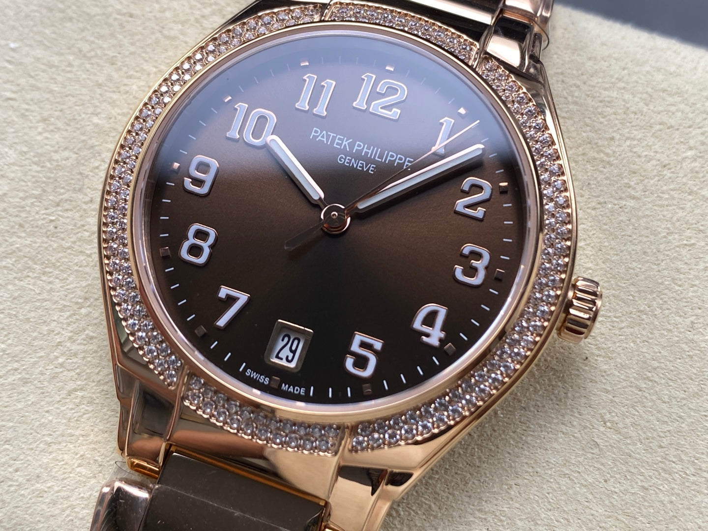 PATEK Twenty-Four 36mm Diamond Pink Gold Chocolate Dial