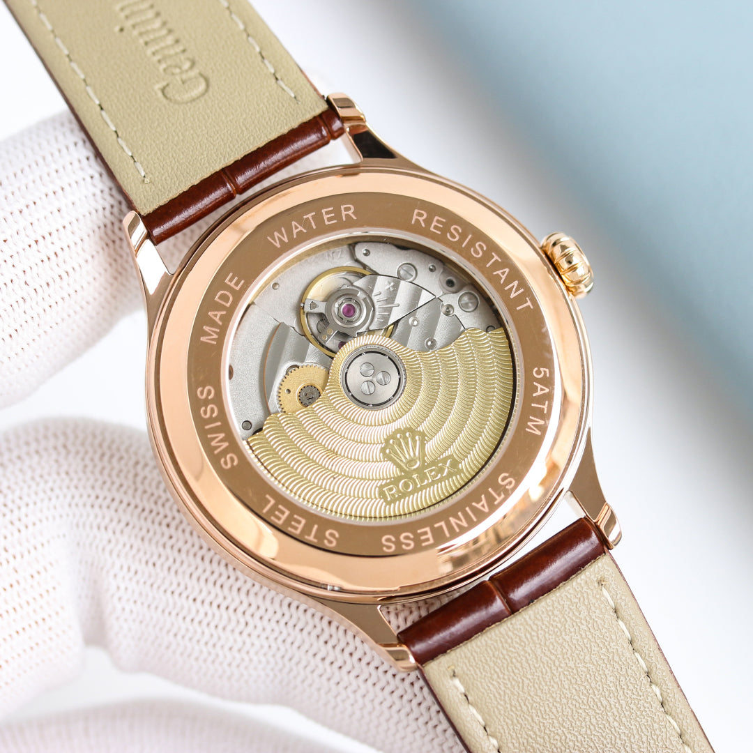 Rolex Datejust 40mm Silver Pink Gold Leather