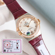 Omega Constellation 29mm Diamond Bezel Diamond Numerals Leather