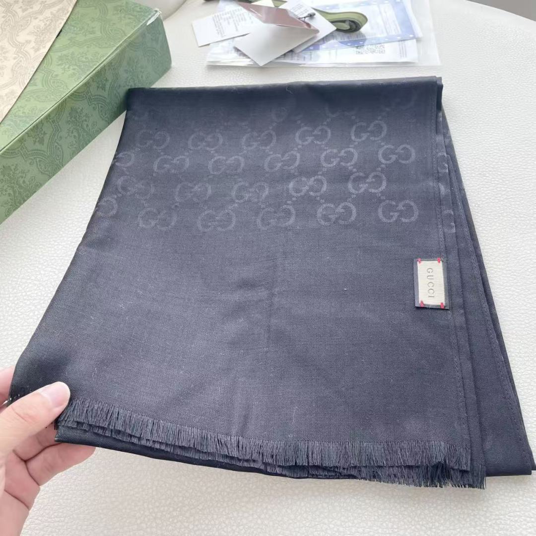 GG Houndstooth Scarf 180CM Black Cashmere 288129