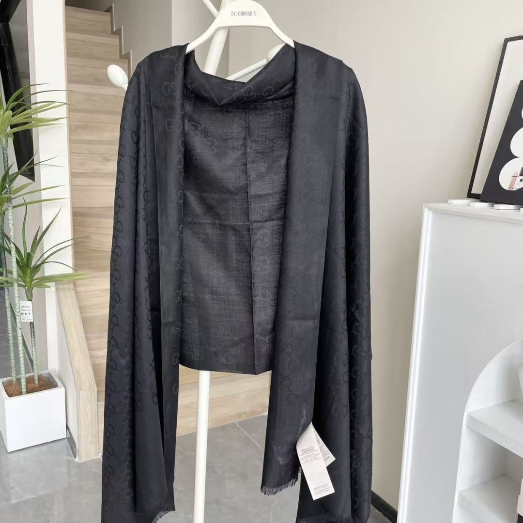 GG Houndstooth Scarf 180CM Black Cashmere 288129