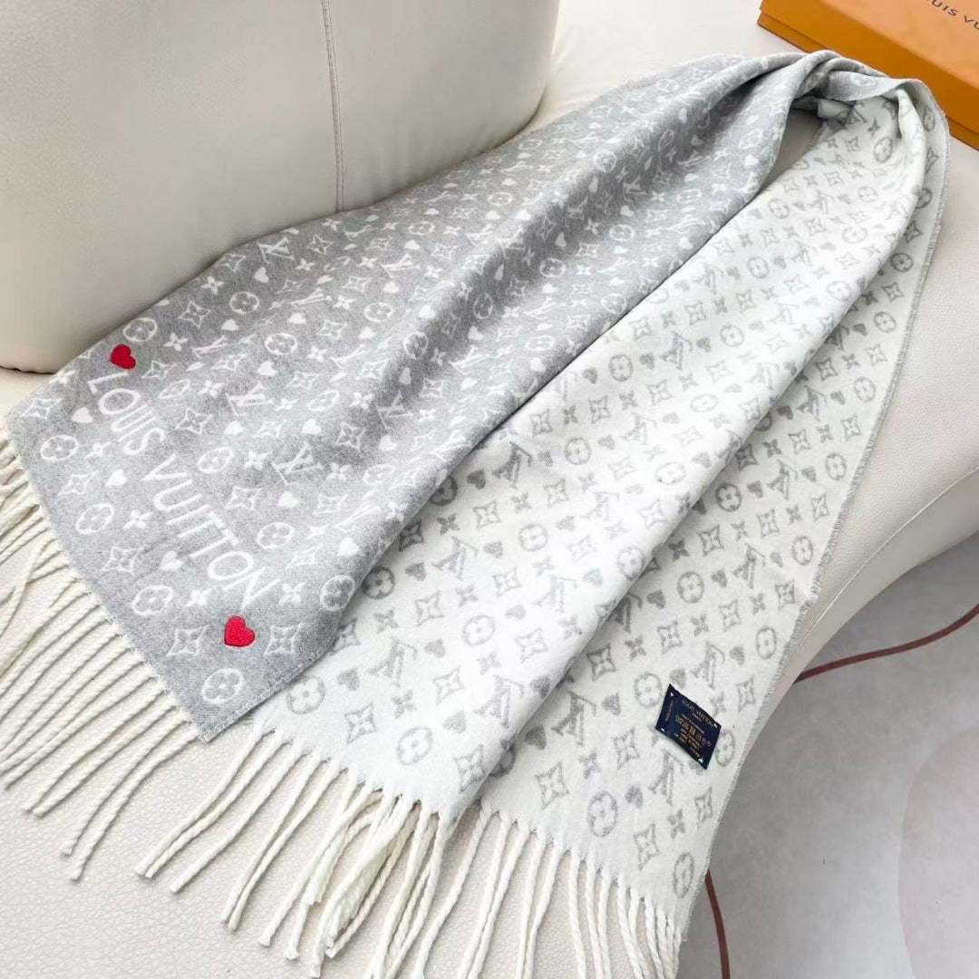 LV Studdy Reykjavik Scarf 180cm Light Gray Wool 967172