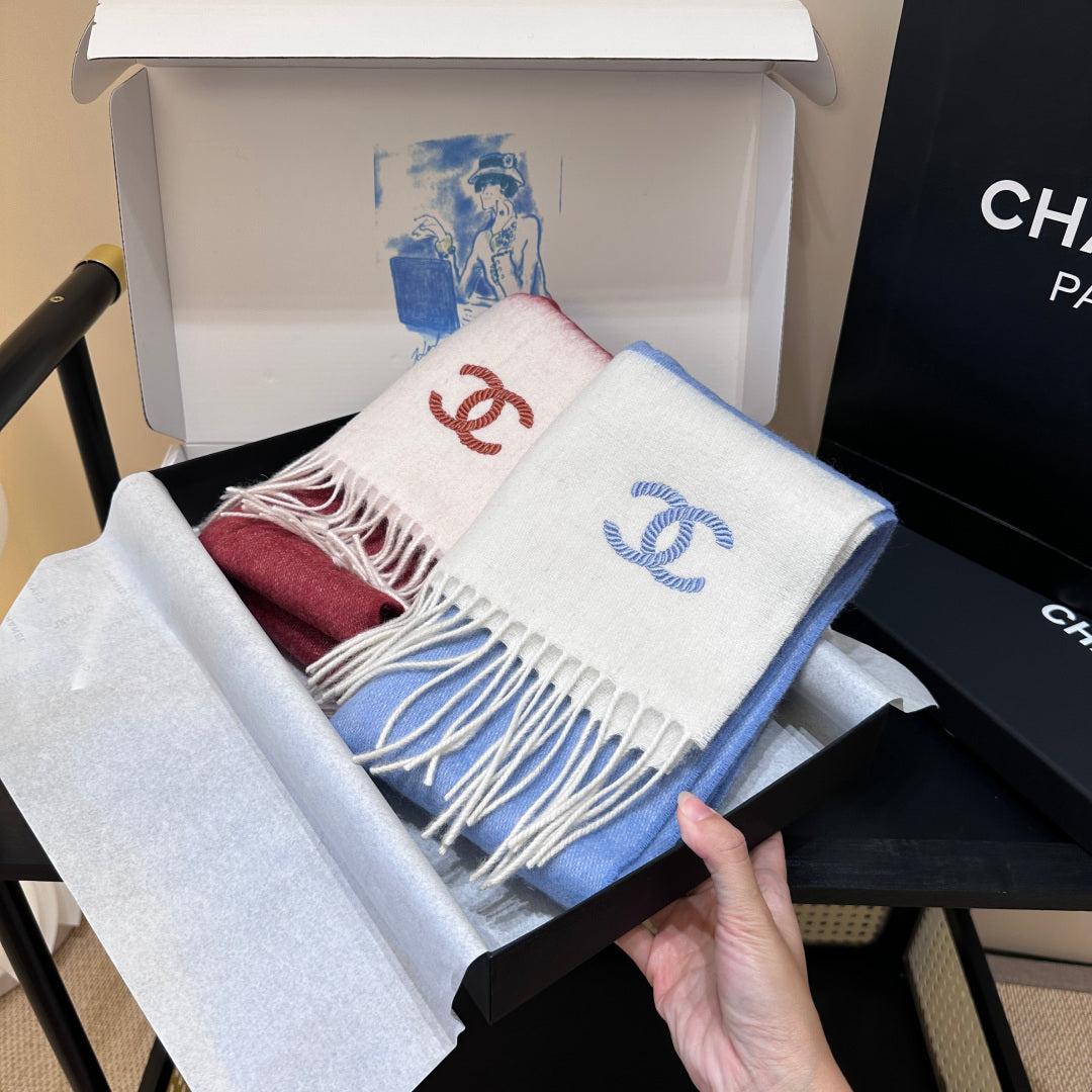 CC 25s Scarf 140cm White Bugundy Cashmere 973343