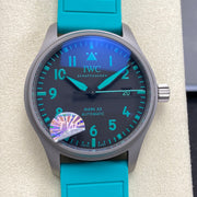 IWC Pilot 40mm Black Dial Gray Case Turquoise Rubber Strap