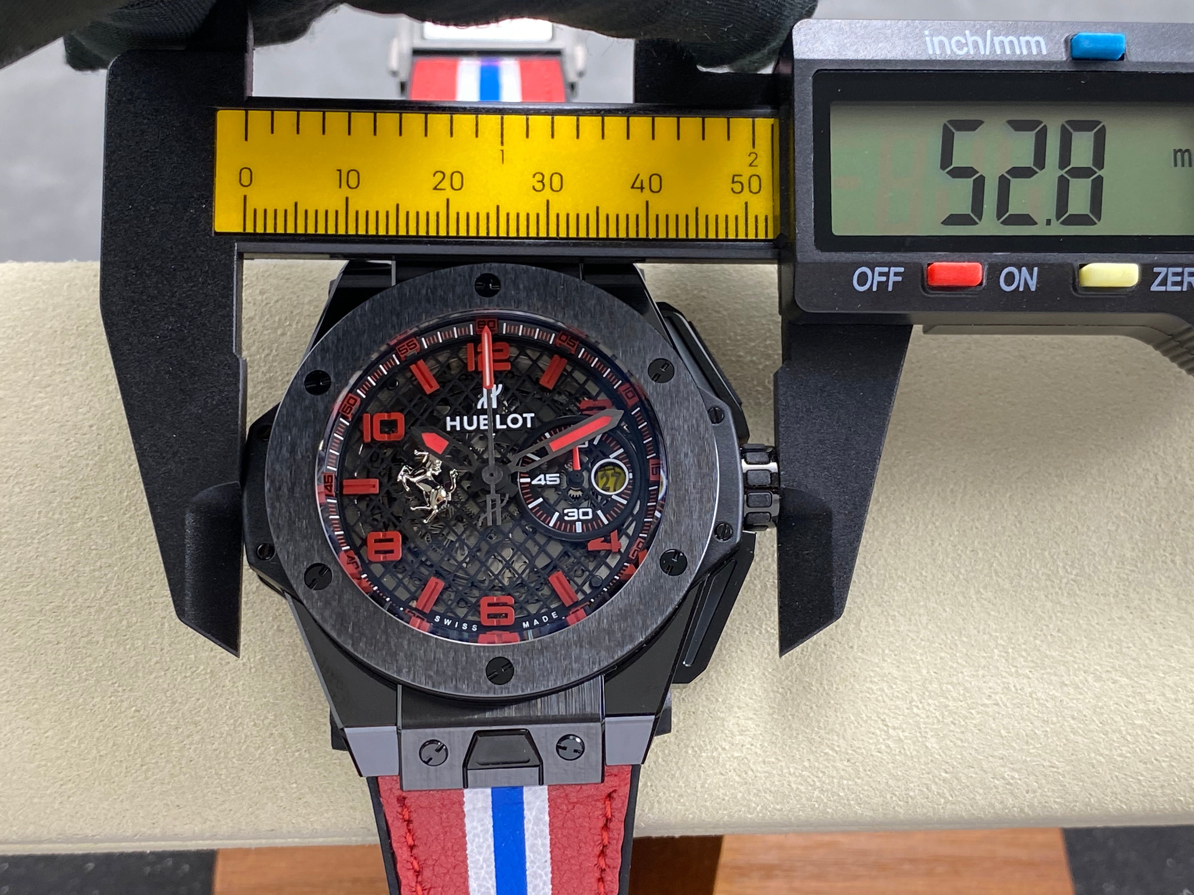 Hublot Big Bang Ferrari Ceramic Watch 45mm Red Blue Leather Strap
